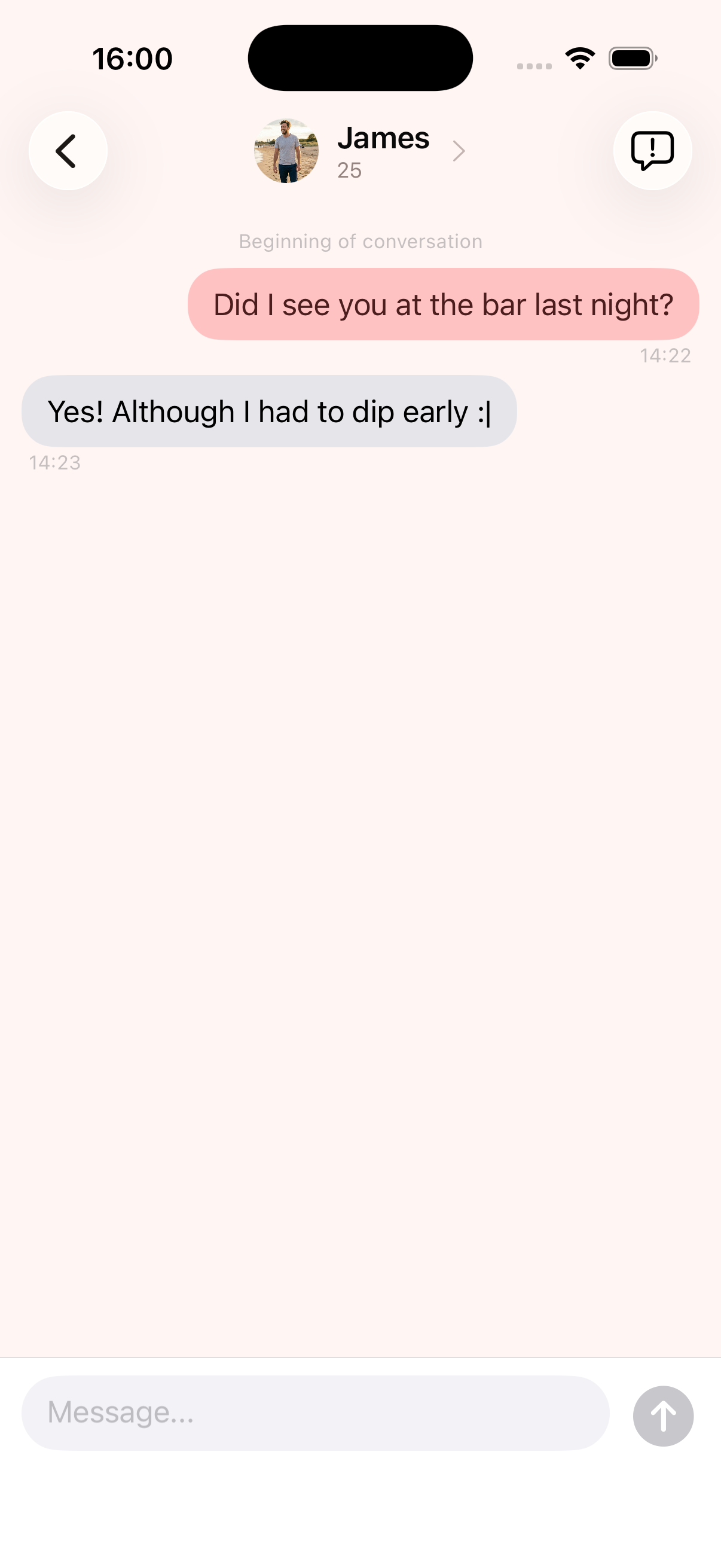 Rome messages screen showing a matched conversation.